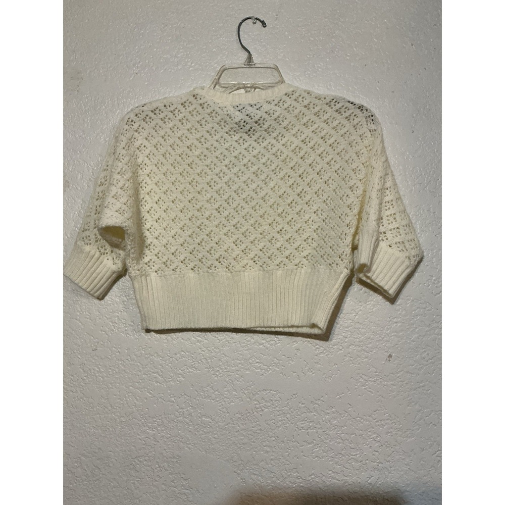 Next Era Couture Ivory Pointelle Knit Shrug Bolero Cropped Cardigan Large Y2K - Picture 5 of 5
